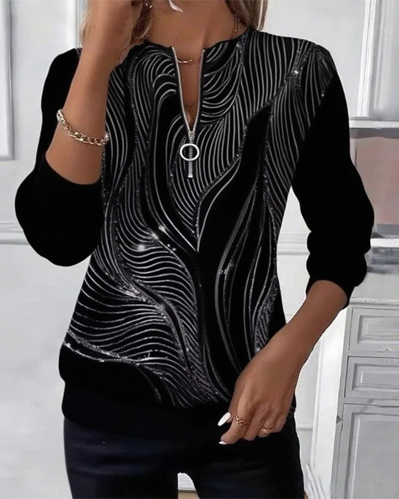 Amélie® | Sweat-shirt zippé décontracté imprimé