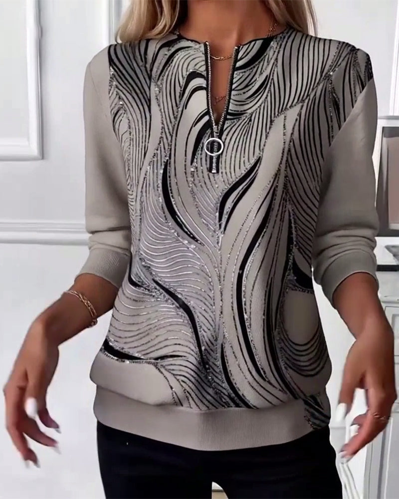 Amélie® | Sweat-shirt zippé décontracté imprimé