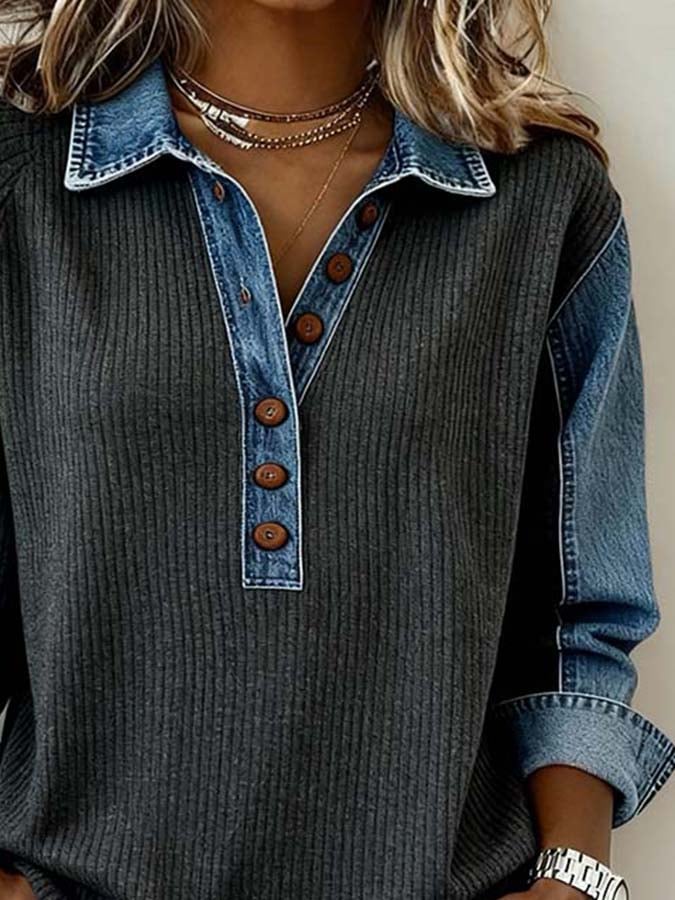 Pull Sweatshirt Casual Femme avec Coutures Contrastées