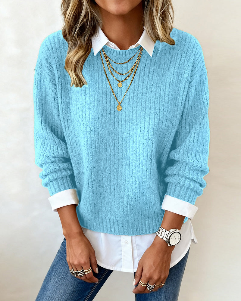 Amélie® | Pull Avec Col Chemise Et Design Patchwork