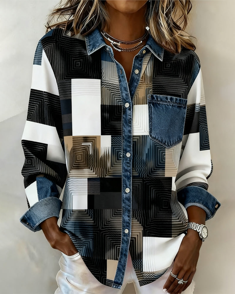 Amélie® | T-shirt à Blocs de Couleurs avec Col Élégant