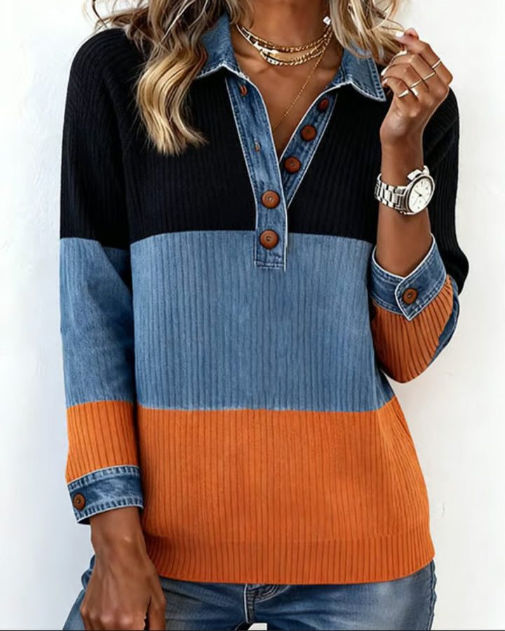 Amélie® | Haut Mode avec Revers et Couleur Contrastante