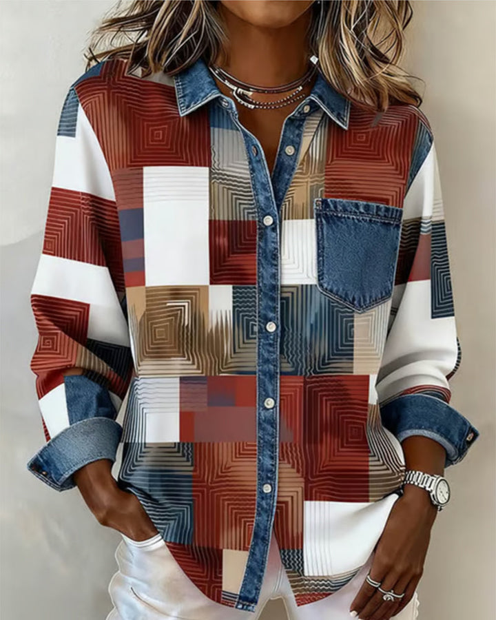 Amélie® | T-shirt à Blocs de Couleurs avec Col Élégant