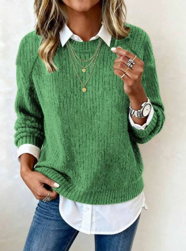 Amélie® | Pull Avec Col Chemise Et Design Patchwork